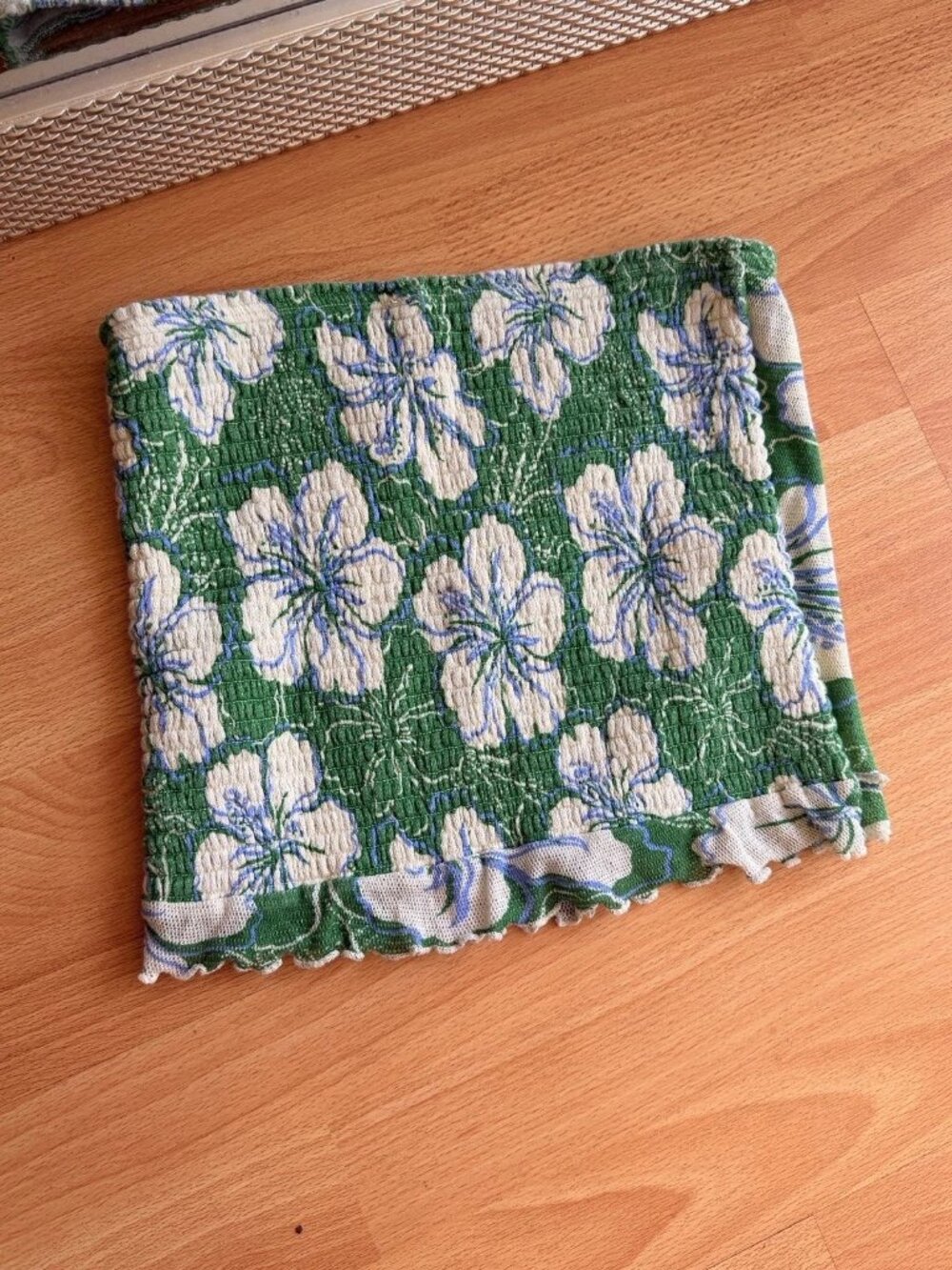 Free People Strapless Tube Top Green White Floral Bohemian Boho Festival SMALL - Picture 7 of 8